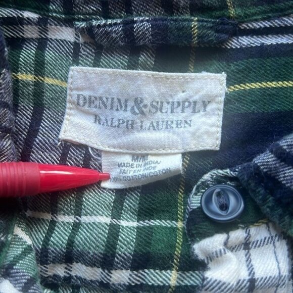 Denim & Supply Ralph Lauren Plaid Button-Up Shirt M Green/White Relaxed Fit - Picture 6 of 7
